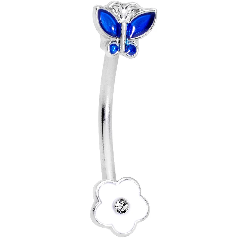 Women's Earrings – Elegant Designs for Every Personality--16 Gauge 3/8 Clear Gem Blue Butterfly Flower Curved Eyebrow Ring Women's Earrings – Elegant Designs for Every Personality--16 Gauge 3/8 Clear Gem Blue Butterfly Flower Curved Eyebrow Ring