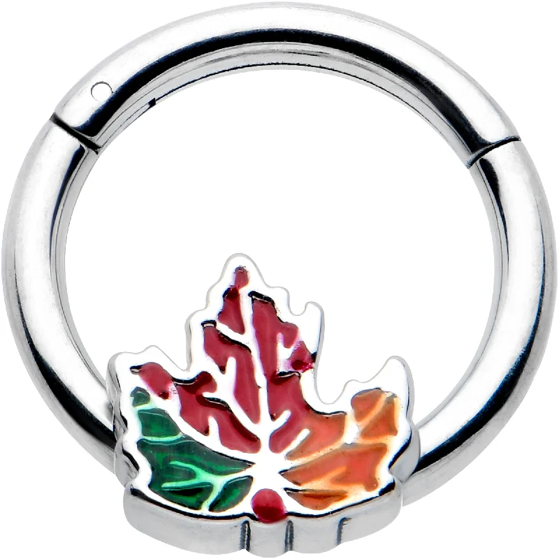Women's Earrings – Elegant Designs for Every Personality--16 Gauge 5/16 Tricolor Red Autumn Maple Leaf Hinged Segment Ring