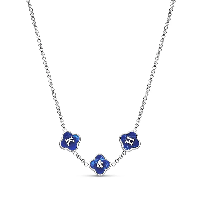 Shop Classic Women's Necklaces & Pendants with a Modern Twist-Blue Lace Agate Clover Custom Name Necklace (Silver) Shop Classic Women's Necklaces & Pendants with a Modern Twist-Blue Lace Agate Clover Custom Name Necklace (Silver)