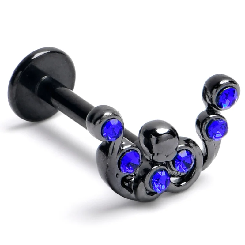 Classic Silver Lip Rings for Simple Appeal16 Gauge 5/16 Blue Gem Black Scrolling Elegance Labret Monroe Tragus