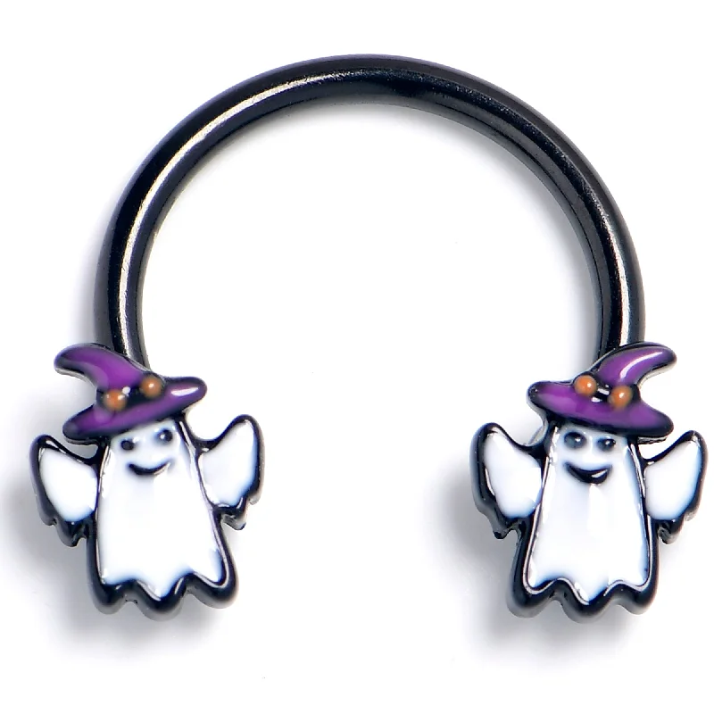 Women's Earrings – Elegant Designs for Every Personality--16 Gauge 3/8 Black Witch Hat Ghosts Horseshoe Circular Barbell
