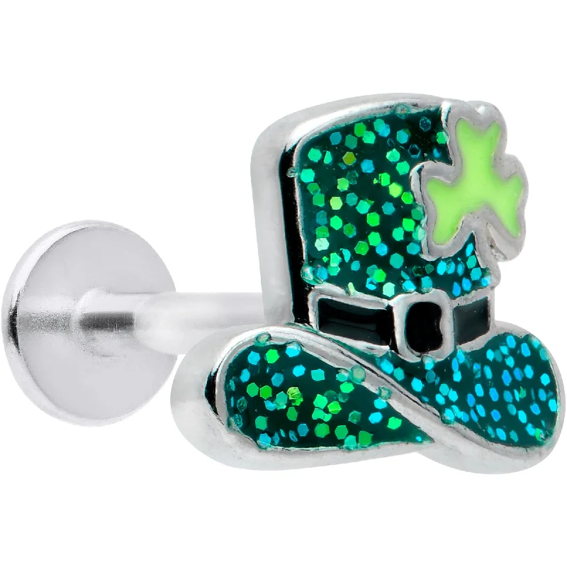 Comfortable Lip Rings for All-Day Wear16 Gauge 5/16 Glitter Top Hat Shamrock St Patricks Labret Monroe Tragus