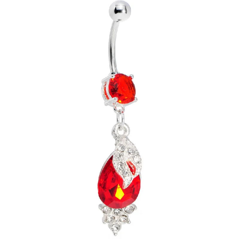 Comfortable Belly Rings for Casual Fashion -Red Lava Floral Tear Dangle Belly Ring