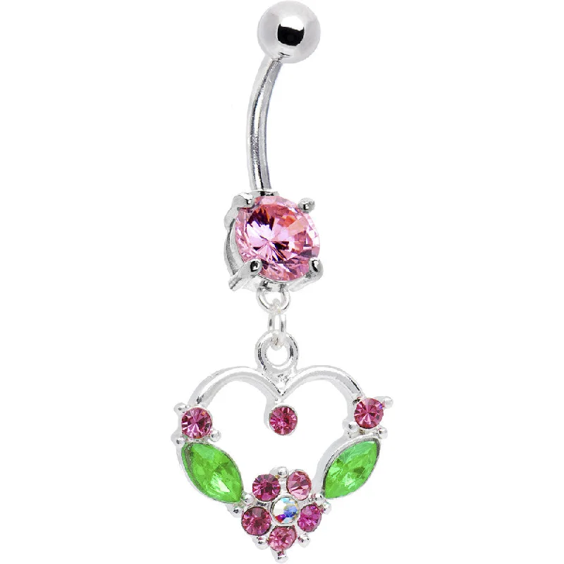 Comfortable Belly Rings with Elegant Finish -Pink CZ Fairy Tale Heart Belly Ring