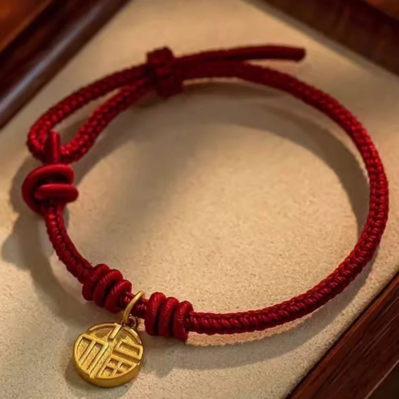 Personalize Your Bangles for Women-Buddha Stones Handmade Eight Thread Peace Knot Fu Character Charm Luck Happiness Red Rope Bracelet