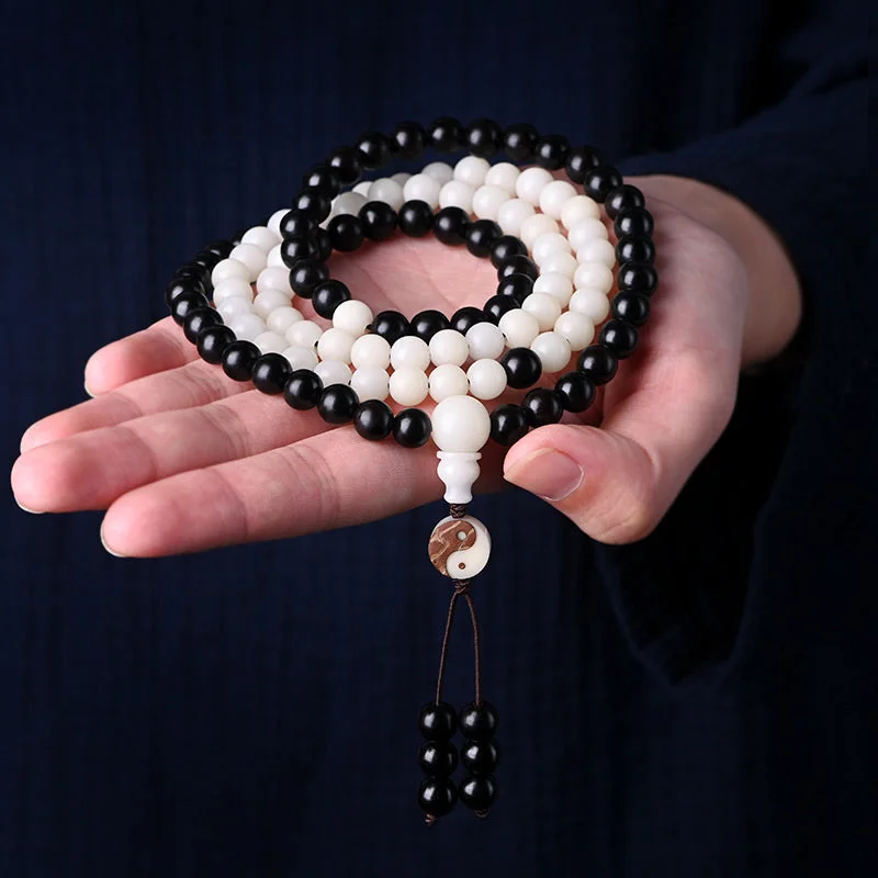 Men's Cuff Bracelets with Engraving-Buddha Stones Ebony YinYang Protection Necklace Mala Men's Cuff Bracelets with Engraving-Buddha Stones Ebony YinYang Protection Necklace Mala