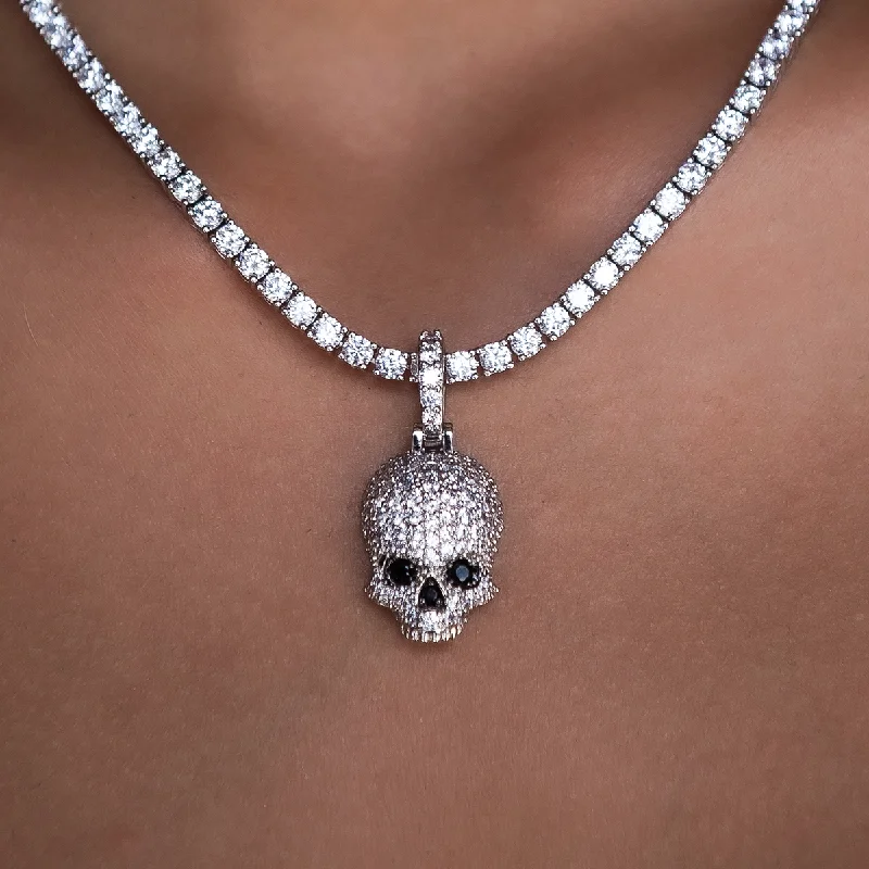 Shop Classic Women's Necklaces & Pendants with a Modern Twist-Iced Black Stone Skull Pendant Shop Classic Women's Necklaces & Pendants with a Modern Twist-Iced Black Stone Skull Pendant