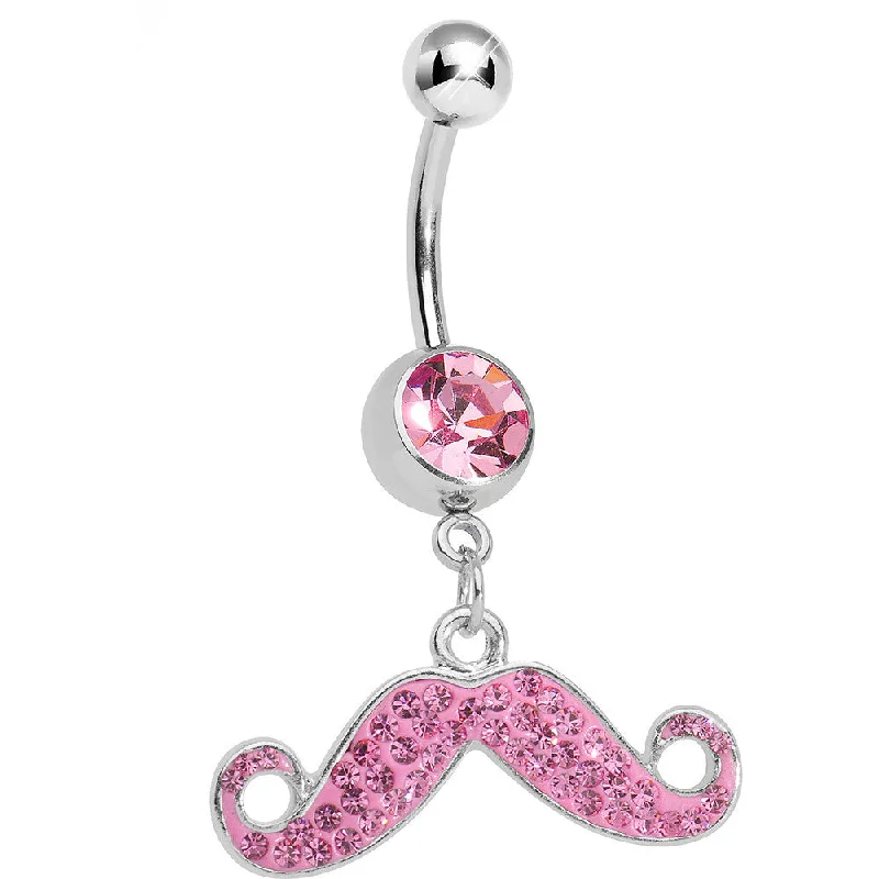 Unique Belly Rings with Personalized Features -Pink Gem Paved Super Fun Mustache Dangle Belly Ring Unique Belly Rings with Personalized Features -Pink Gem Paved Super Fun Mustache Dangle Belly Ring