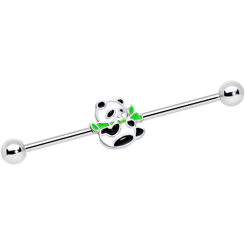 Women's Earrings – Elegant Designs for Every Personality--14 Gauge Black White Hungry Panda Bear Industrial Barbell 38mm