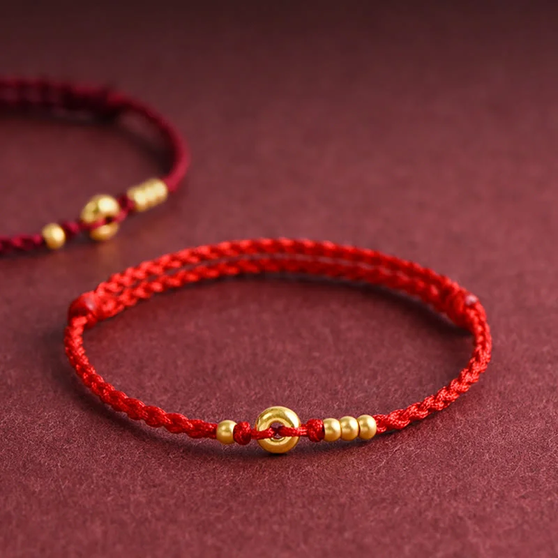 Men's Friendship Bracelets-Buddha Stones 999 Gold Small Peace Buckle Design Handmade Luck Braided Rope Bracelet Anklet Men's Friendship Bracelets-Buddha Stones 999 Gold Small Peace Buckle Design Handmade Luck Braided Rope Bracelet Anklet