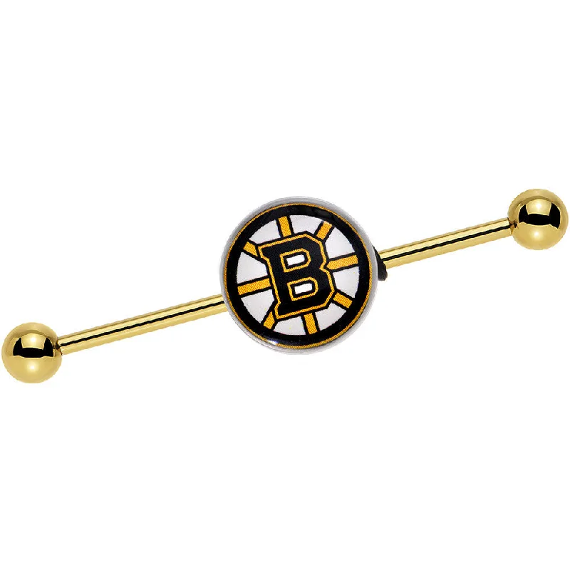 Women's Earrings – Elegant Designs for Every Personality--Licensed NHL Gold Anodized Boston Bruins Industrial Barbell 38mm