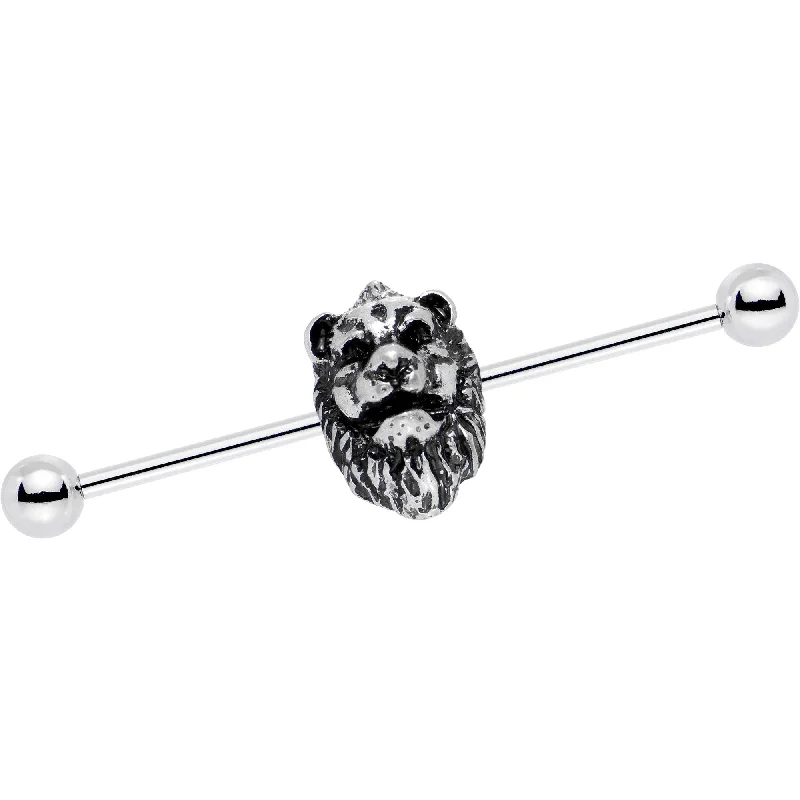 Women's Earrings – Elegant Designs for Every Personality--14 Gauge Fearsome Roaring Lion Charm Industrial Barbell 38mm Women's Earrings – Elegant Designs for Every Personality--14 Gauge Fearsome Roaring Lion Charm Industrial Barbell 38mm