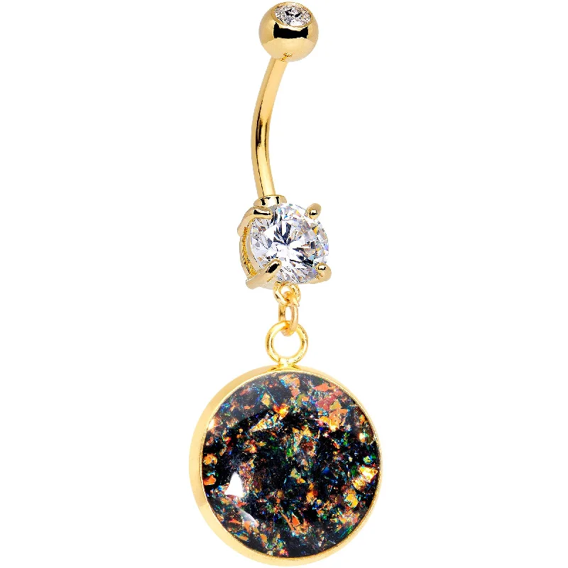 Comfortable Belly Rings for Exclusive Appeal -Handcrafted Black Faux Opal Gold Plated Big Deal Dangle Belly Ring Comfortable Belly Rings for Exclusive Appeal -Handcrafted Black Faux Opal Gold Plated Big Deal Dangle Belly Ring