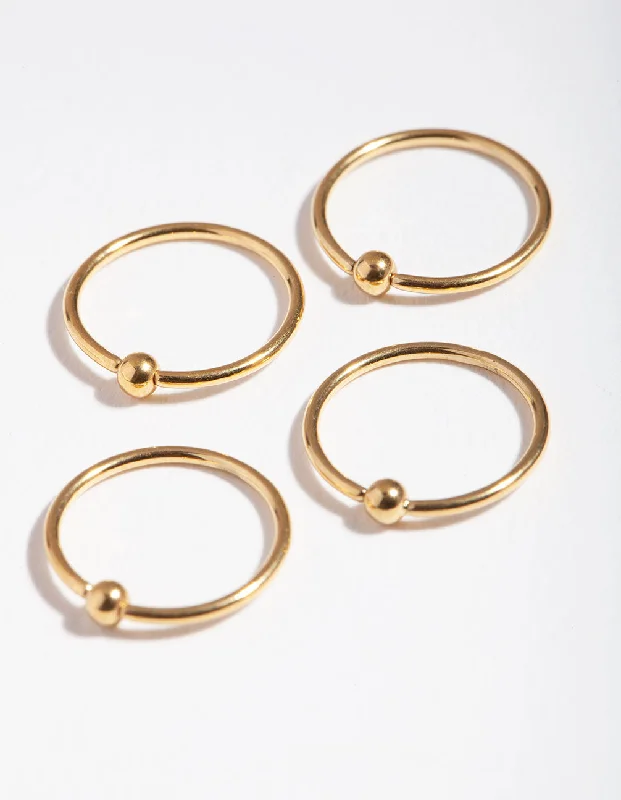 Nose Rings with Delicate Designs -Gold Ball Nose Ring 4-Pack