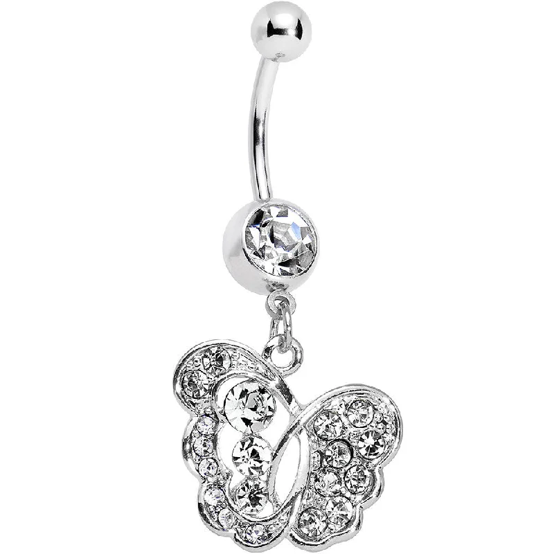 Comfortable Belly Rings for All-Day Wear -Clear Gem Fancy Butterfly Dangle Belly Ring Comfortable Belly Rings for All-Day Wear -Clear Gem Fancy Butterfly Dangle Belly Ring