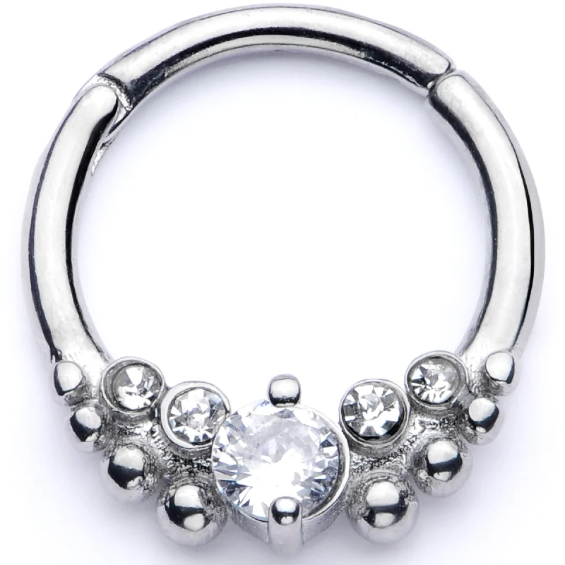 Nose Rings with Charms -16 Gauge 3/8 Clear CZ Gem Classy Circles Hinged Segment Ring Nose Rings with Charms -16 Gauge 3/8 Clear CZ Gem Classy Circles Hinged Segment Ring