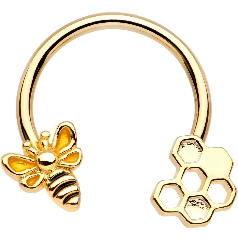Women's Earrings – Elegant Designs for Every Personality--14 Gauge 9/16 Gold PVD Touch of Honey Horseshoe Circular Barbell
