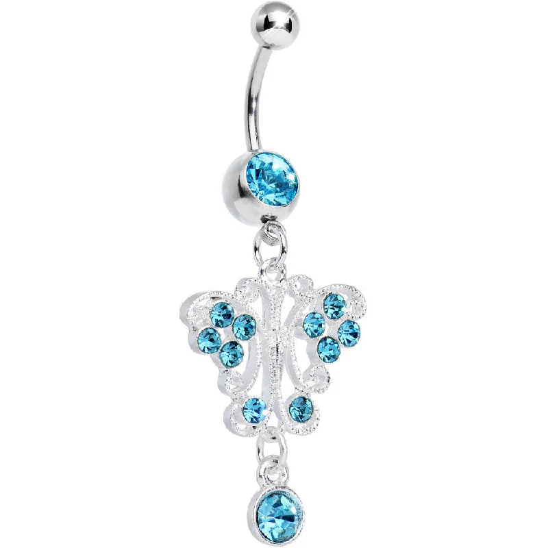 Trendy Belly Rings for Fashion-Loving Women -Aqua Gem Elegant Symmetry Butterfly Dangle Belly Ring Trendy Belly Rings for Fashion-Loving Women -Aqua Gem Elegant Symmetry Butterfly Dangle Belly Ring