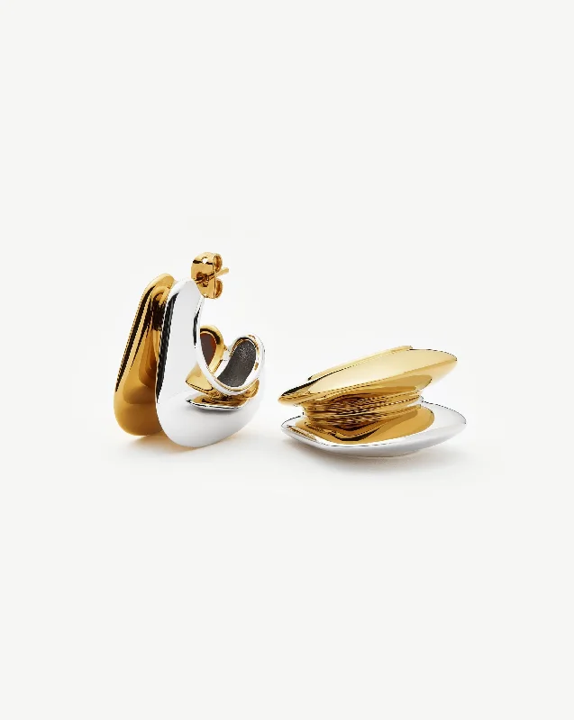 Women's Earrings – Elegant Designs for Every Personality--Hera Dome Double Ridge Medium Hoop Earrings | Mixed Metal Women's Earrings – Elegant Designs for Every Personality--Hera Dome Double Ridge Medium Hoop Earrings | Mixed Metal