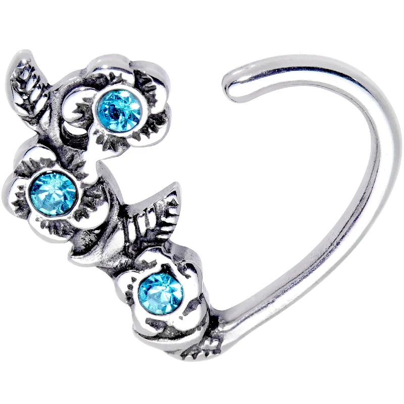 Women's Earrings – Elegant Designs for Every Personality--3/8 Aqua Gem Bunch of Roses Right Daith Cartilage Tragus Earring