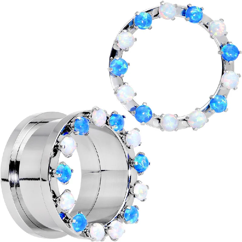Women's Earrings – Elegant Designs for Every Personality--7/8 Aurora Blue Opal Gem Titanium Tunnels with Removable Dermal Tops Women's Earrings – Elegant Designs for Every Personality--7/8 Aurora Blue Opal Gem Titanium Tunnels with Removable Dermal Tops