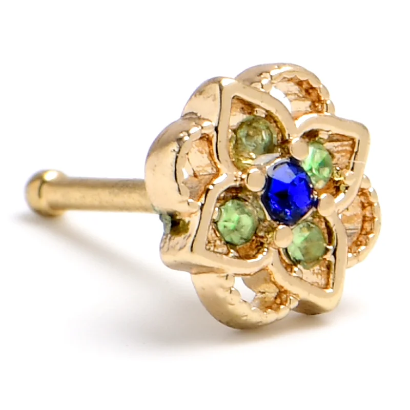 Beautiful Designer Nose Rings -20 Gauge 1/4 Blue Gem Gold Tone Celtic Style Nose Bone Beautiful Designer Nose Rings -20 Gauge 1/4 Blue Gem Gold Tone Celtic Style Nose Bone