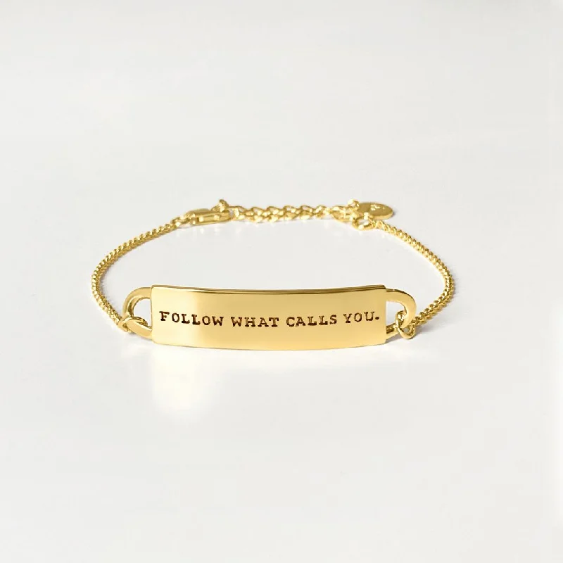 Textured Bangles for Women-Engraved Fortune Bracelet: "Follow what calls you" - Gold Textured Bangles for Women-Engraved Fortune Bracelet: "Follow what calls you" - Gold