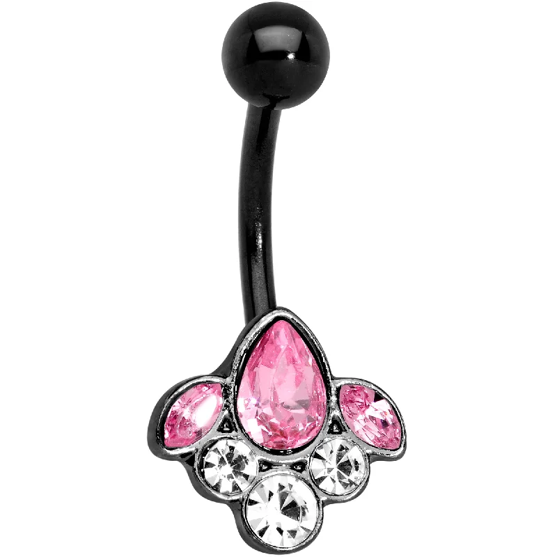 Designer Belly Rings for Stunning Style -Clear Pink Gem Black Anodized Classic Cluster Belly Ring Designer Belly Rings for Stunning Style -Clear Pink Gem Black Anodized Classic Cluster Belly Ring