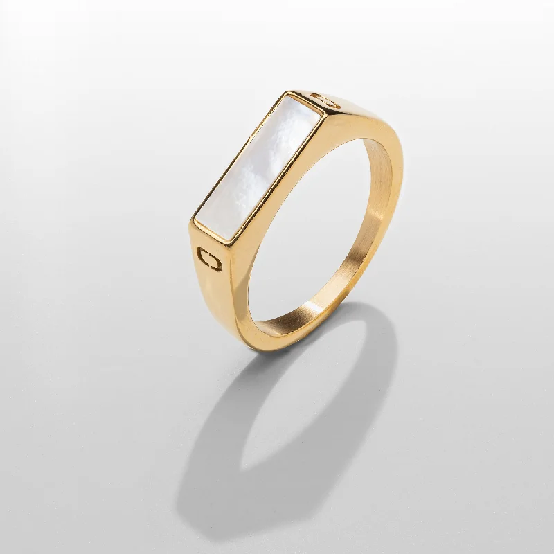 Top Men's Rings – Crafted for Every Style  White Rectangle Stone Signet Ring (Gold)