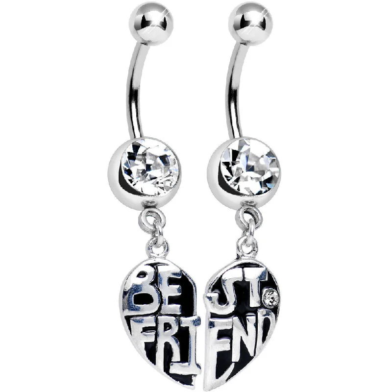 Belly Rings with Vintage Charm -Clear Gem Best Friend in Harmony Heart Dangle Belly Ring Set Belly Rings with Vintage Charm -Clear Gem Best Friend in Harmony Heart Dangle Belly Ring Set