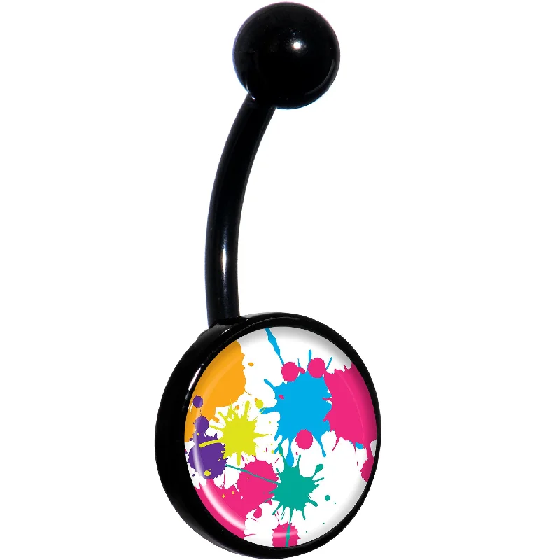 Designer Belly Rings with Creative Features -Pink Green Blue Color Splash Black Belly Ring Designer Belly Rings with Creative Features -Pink Green Blue Color Splash Black Belly Ring