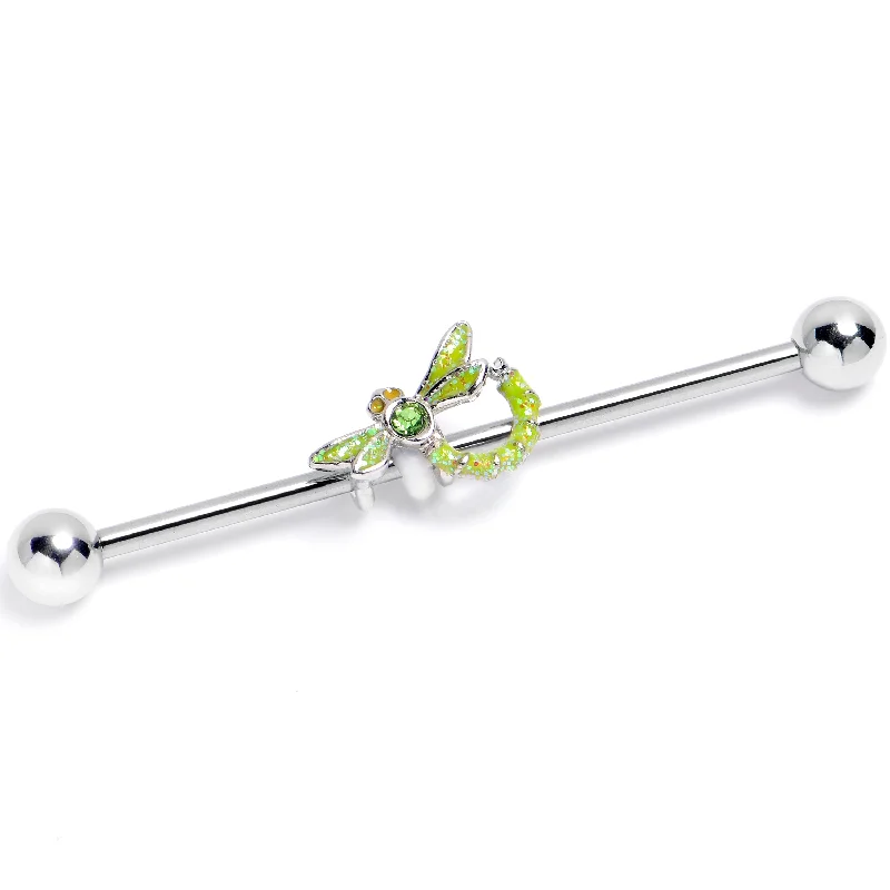 Women's Earrings – Elegant Designs for Every Personality--14 Gauge Green Gem Glitter Dragonfly Industrial Barbell 38mm Women's Earrings – Elegant Designs for Every Personality--14 Gauge Green Gem Glitter Dragonfly Industrial Barbell 38mm
