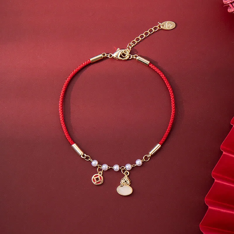 Stylish Bracelets for Men-Buddha Stones Copper Coin Pearl Gourd Charm Braided Red Rope Bracelet Stylish Bracelets for Men-Buddha Stones Copper Coin Pearl Gourd Charm Braided Red Rope Bracelet
