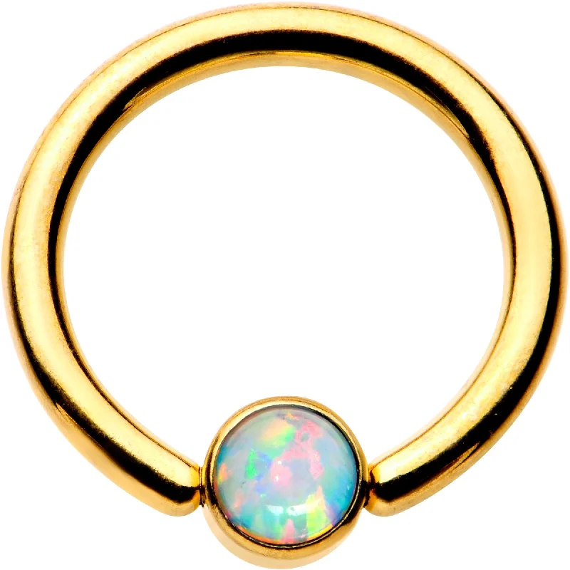 Lip Rings for a Polished Look14 Gauge 3/8 White 4mm Faux Opal Gold IP Disc BCR Captive Ring Lip Rings for a Polished Look14 Gauge 3/8 White 4mm Faux Opal Gold IP Disc BCR Captive Ring