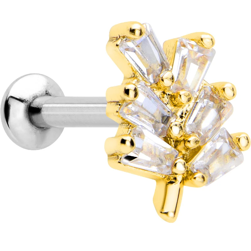 Lip Rings for Bold Piercings and Unique Style16 Gauge 1/4 Clear CZ Gem Leafy Golden Branch Threadless Labret Tragus