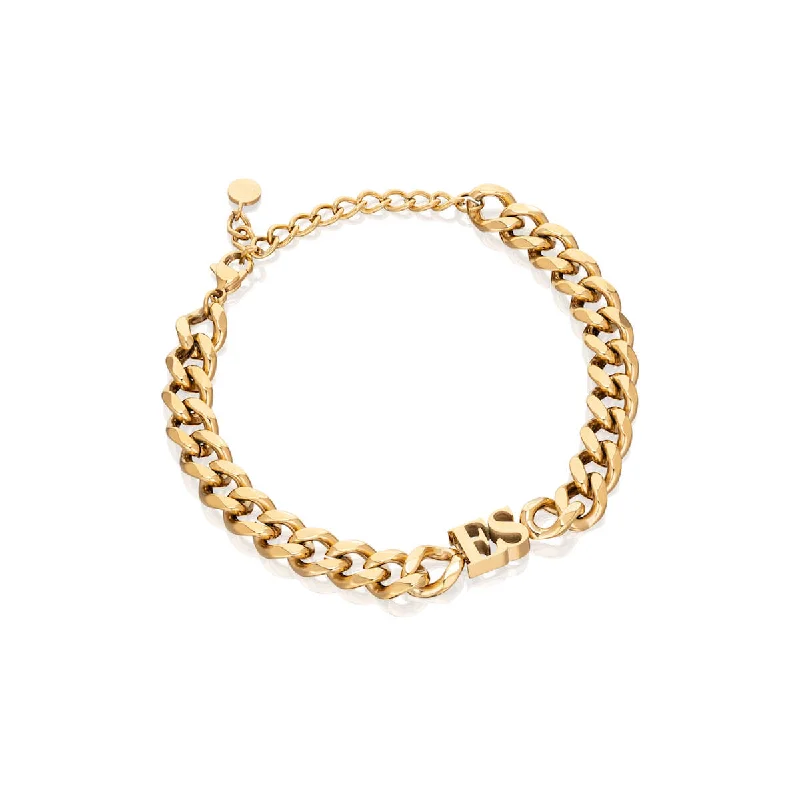 Bangles with Simple Detailing for Women-Initial Curb Bracelet (Gold)