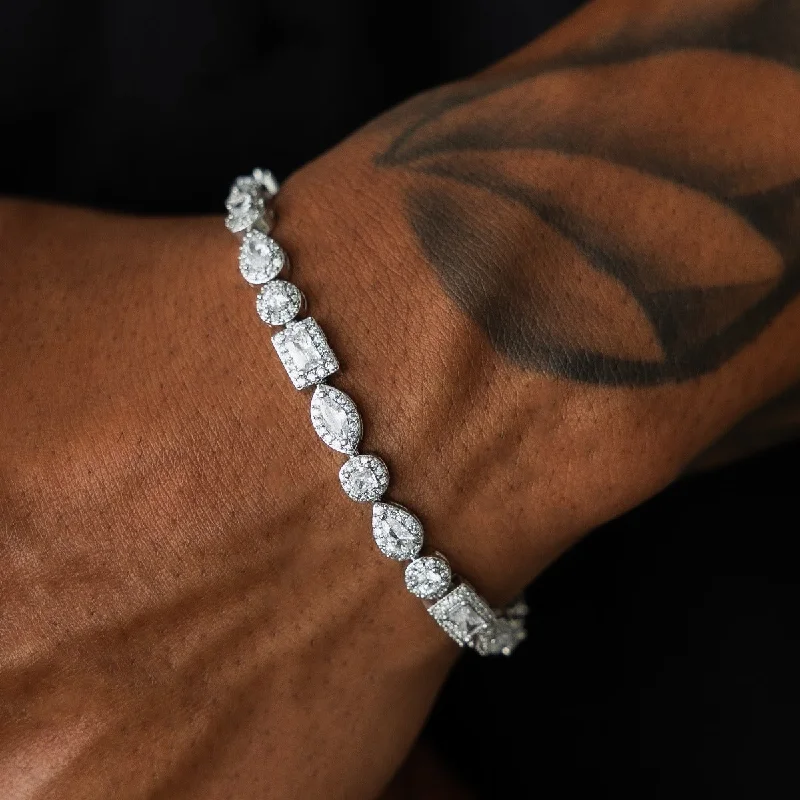 Silver Bracelets for Men-Mixed Diamond Pave Bracelet