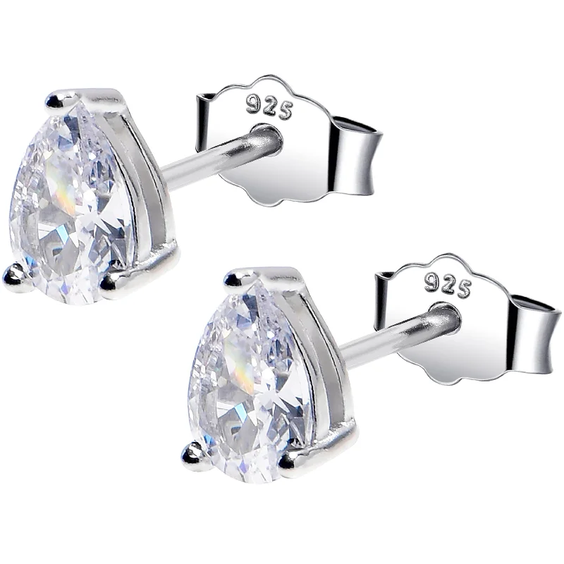 Women's Earrings – Elegant Designs for Every Personality--4mm CZ Pear 925 Sterling Silver April Birthstone Stud Earrings