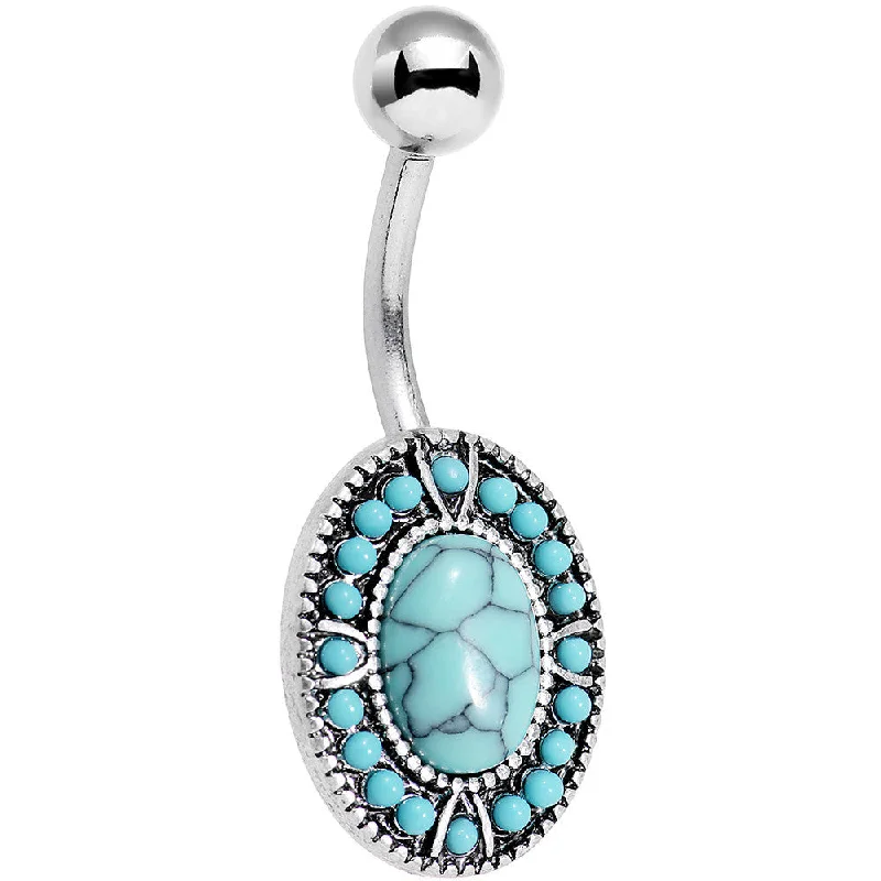 Designer Belly Rings with Exclusive Appeal -Faux Turquoise Southwestern Simplicity Oval Belly Ring Designer Belly Rings with Exclusive Appeal -Faux Turquoise Southwestern Simplicity Oval Belly Ring