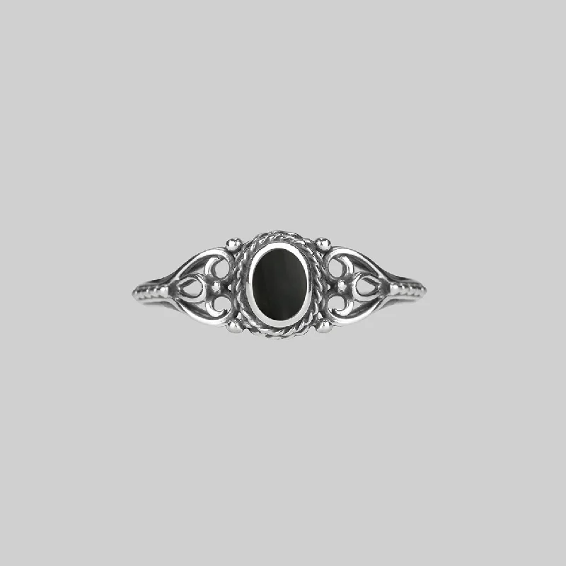 Chic Women's Rings for Fashion-Forward Looks-BLACK TIDE. Antique Onyx Gemstone Ring