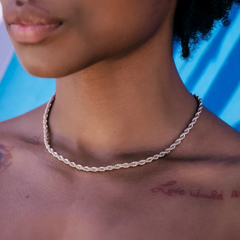 Shop Classic Women's Necklaces & Pendants with a Modern Twist-Rope Necklace in Rose Gold - 4mm Shop Classic Women's Necklaces & Pendants with a Modern Twist-Rope Necklace in Rose Gold - 4mm