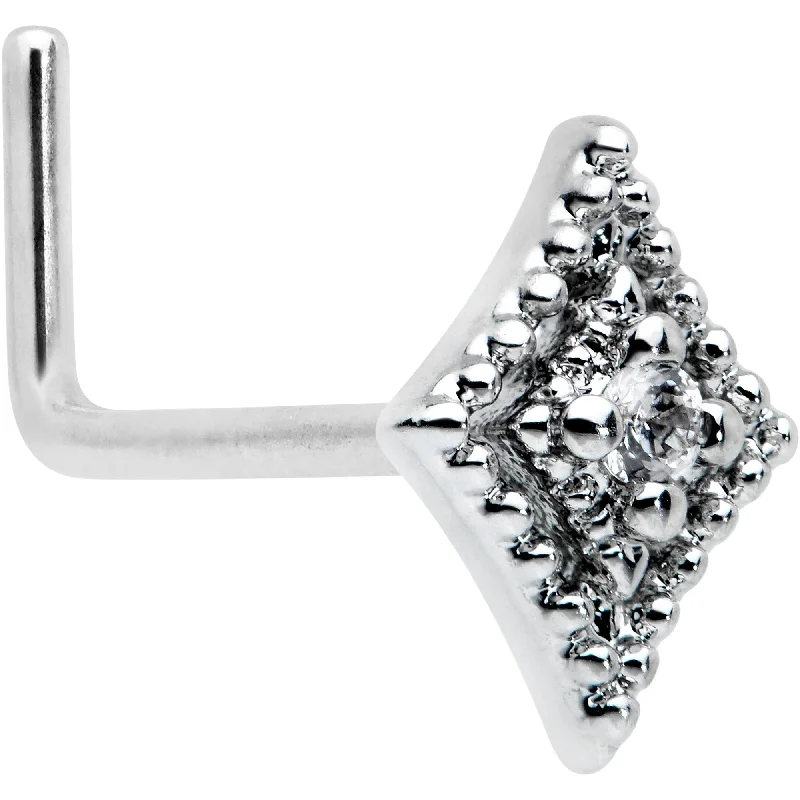 Nose Rings for Detailed Designs -20 Gauge 7mm Clear CZ Gem Deco Texture Rhombus L Shape Nose Ring Nose Rings for Detailed Designs -20 Gauge 7mm Clear CZ Gem Deco Texture Rhombus L Shape Nose Ring