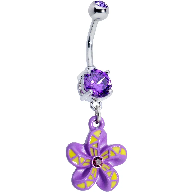 Designer Belly Rings with Artistic Appeal -Purple Gem Purple Yellow Swirl Pinwheel Dangle Belly Ring Designer Belly Rings with Artistic Appeal -Purple Gem Purple Yellow Swirl Pinwheel Dangle Belly Ring