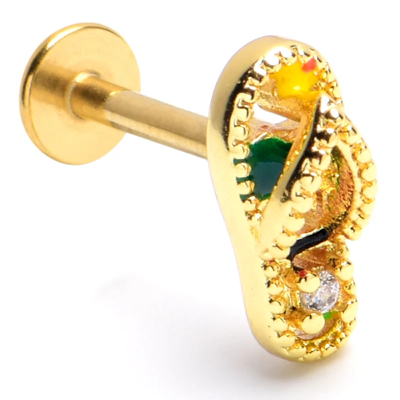 Comfortable Lip Rings for Sensitive Skin16 Gauge 5/16 Clear Gem Gold Tone Beach Sandal Labret Monroe Tragus