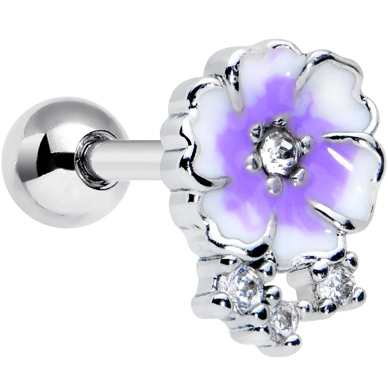 Women's Earrings – Elegant Designs for Every Personality--16 Gauge 1/4 Clear CZ Gem White Purple Flower Cartilage Tragus Earring