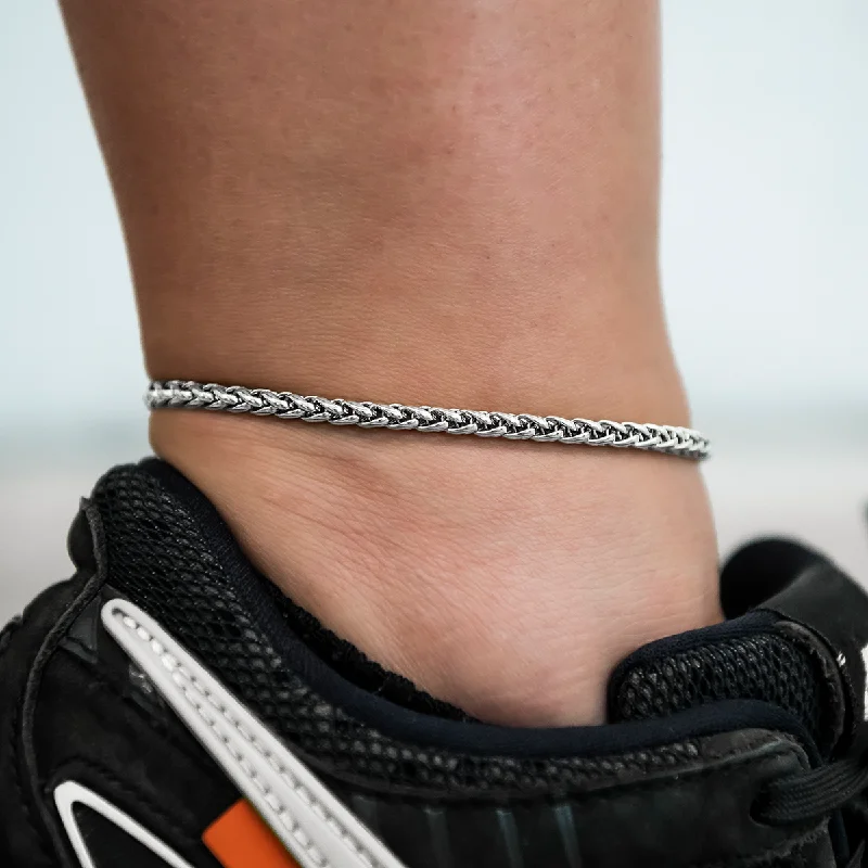 Luxurious Anklets for Special Occasions-Palm Chain Anklet in White Gold- 4mm