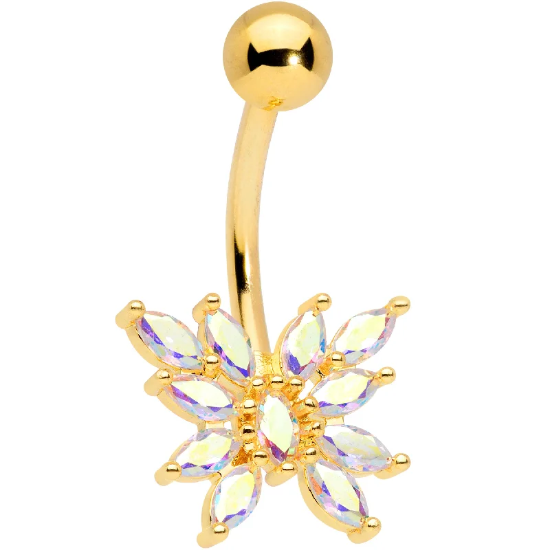 Beautiful Belly Rings with Dazzling Shine -Aurora CZ Gem Gold Tone Plated Stylized Butterfly Belly Ring Beautiful Belly Rings with Dazzling Shine -Aurora CZ Gem Gold Tone Plated Stylized Butterfly Belly Ring