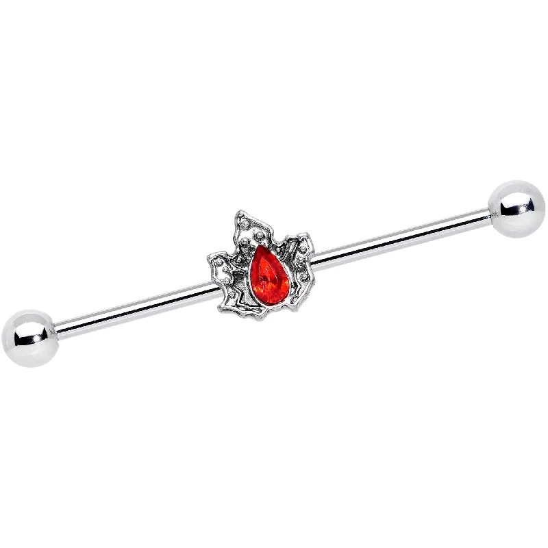 Women's Earrings – Elegant Designs for Every Personality--14 Gauge Red Gem Holiday Holly Leaf Christmas Industrial Barbell 38mm Women's Earrings – Elegant Designs for Every Personality--14 Gauge Red Gem Holiday Holly Leaf Christmas Industrial Barbell 38mm