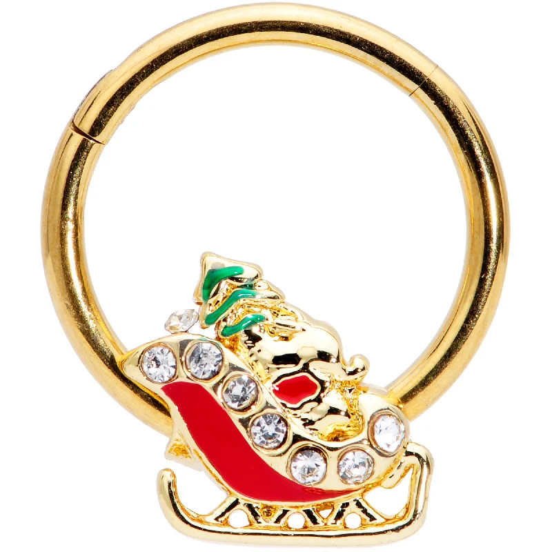 Nose Rings for Long-Lasting Wear -16 Gauge 3/8 Clear Gem Gold Tone Santa Sleigh Christmas Septum Clicker Nose Rings for Long-Lasting Wear -16 Gauge 3/8 Clear Gem Gold Tone Santa Sleigh Christmas Septum Clicker