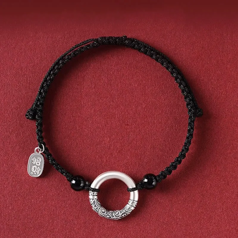Silver Bangles with Gemstone Detailing for Women-Buddha Stones 925 Sterling Silver Black Onyx Peace Buckle Fu Character Charm Bracelet Silver Bangles with Gemstone Detailing for Women-Buddha Stones 925 Sterling Silver Black Onyx Peace Buckle Fu Character Charm Bracelet